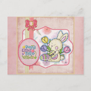 Postal Besos de conejo rosado, deseos de Pascua