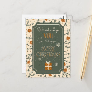 Postal Besos de hoja perenne bajo el muérdago de Navidad