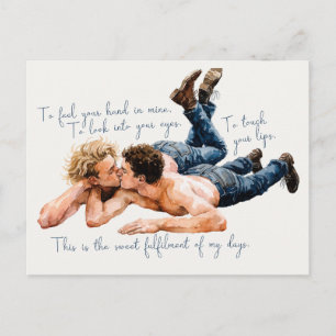 Postal Besos masculinos románticos al agua - Poema románt
