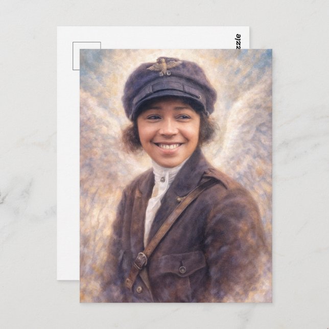 Postal Bessie Coleman Portrait Painting - Angelcore Style (Anverso / Reverso)