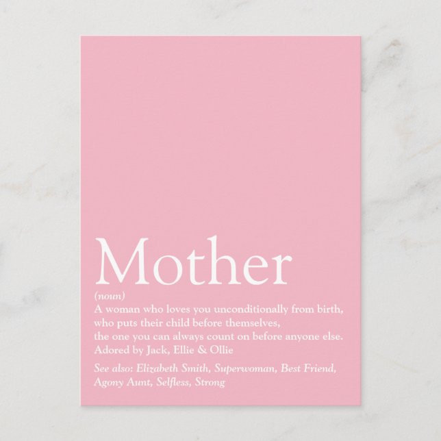 Postal Best Ever Mom, Mum, Mother Definition Pink (Anverso)
