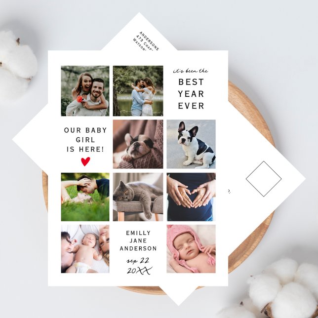 Postal Best Year Ever Modern New Baby Photo Collage (Subido por el creador)