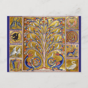POSTAL BESTIARIO MEDIEVAL, AVES EN EL ÁRBOL DE LA VIDA, D