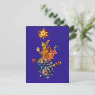 Postal BESTIARIO MEDIEVAL RARO,ALQUIMISTA,DRAGÓN ROJO,Azu