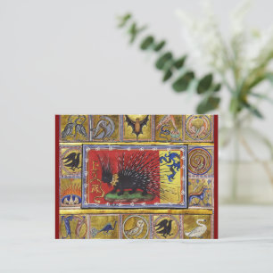 Postal BESTIARIO MEDIEVAL, REY ERIZO NEGRO y ANIMALES