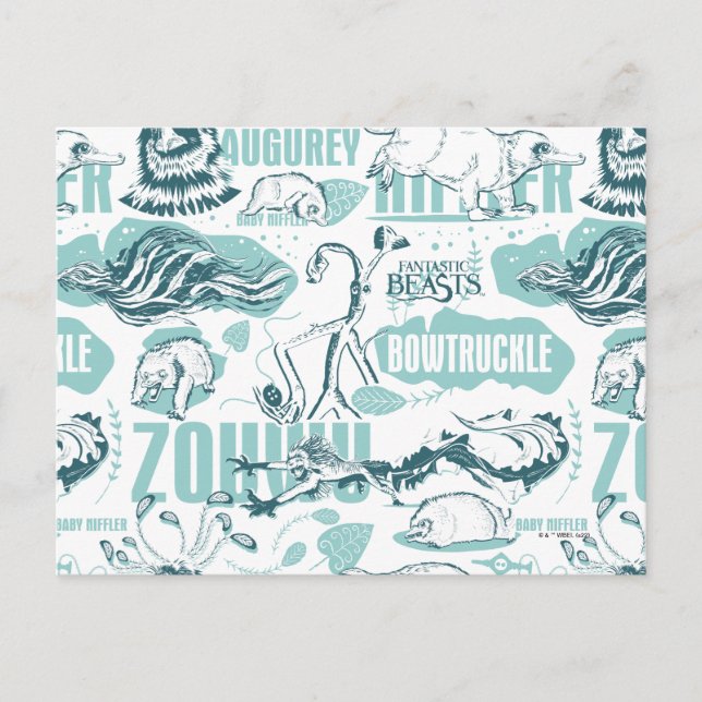 Postal Bestias fantásticas Patrón azul (Anverso)