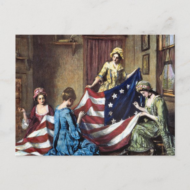 Postal Betsy Ross Cosechando la bandera estadounidense (Anverso)