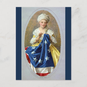 Postal Betsy Ross masticando la primera bandera estadouni