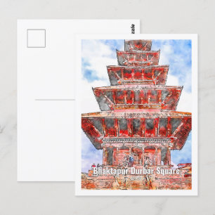 Postal Bhaktapur Durbar Nepal famosa acuarela de viaje