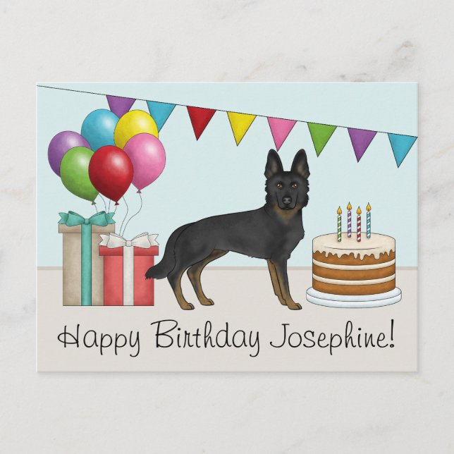 Postal Bi-Black German Shepherd Colorful Birthday (Anverso)