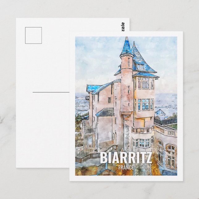 Postal Biarritz France Famoso Travel Place Watercolor (Anverso / Reverso)