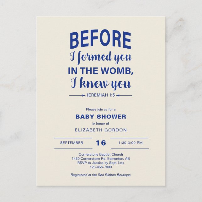 Postal Biblia contra Baby Shower antes de que te formara  (Anverso)