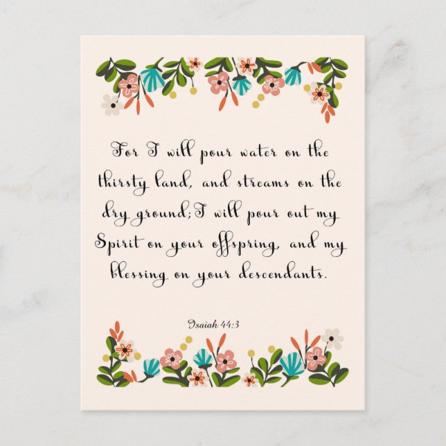 Postal Biblia motivadora Verses Art - Isaías 44:3 (Anverso)