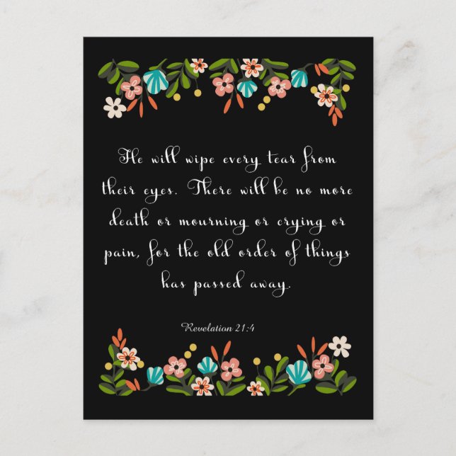 Postal Biblia motivadora versus arte - Revelación 21:4 (Anverso)