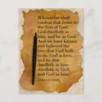 Biblia Verse 1 John 4:15-16 KJV Postcard
