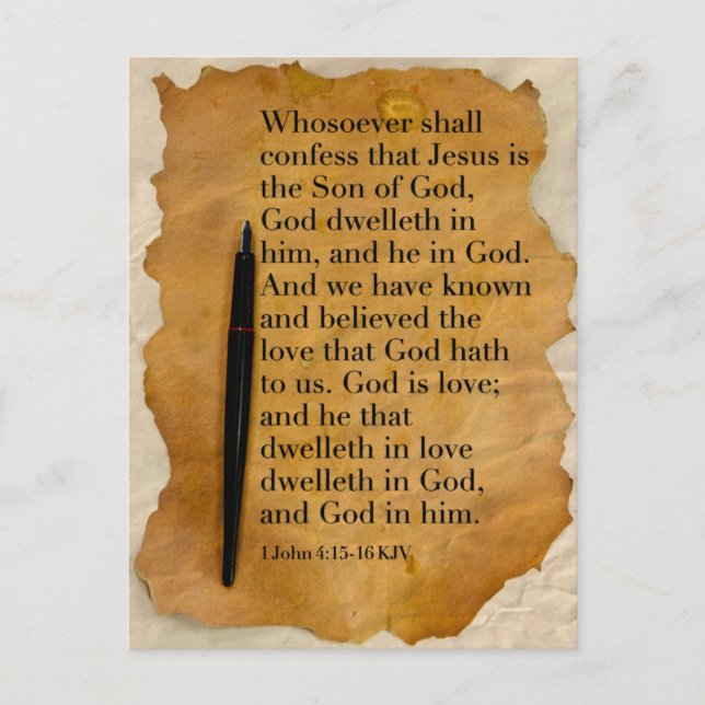 Postal Biblia Verse 1 John 4:15-16 KJV Postcard (Anverso)