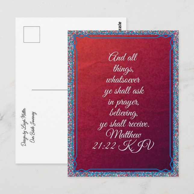 Postal Biblia Verse Matthew 21:22 KJV Postcard (Anverso / Reverso)