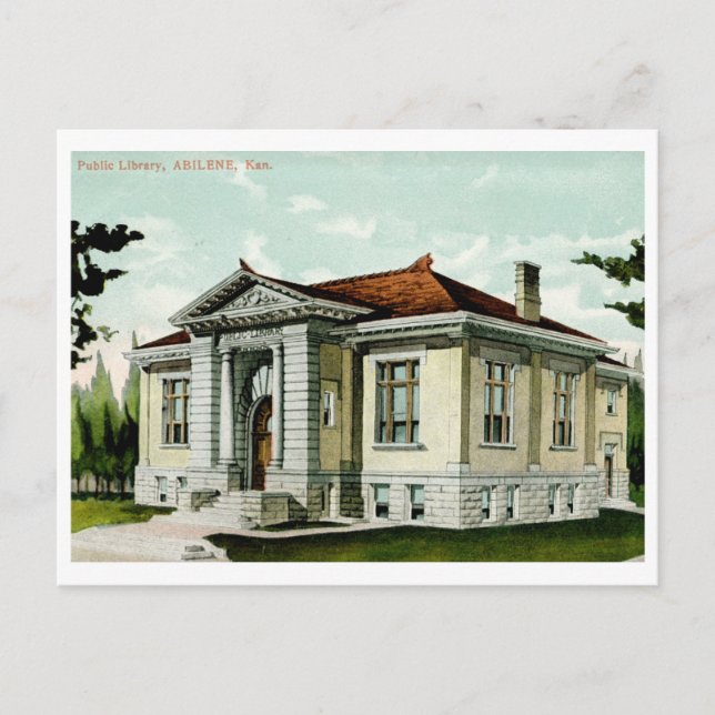Postal Biblioteca, Abilene, KS 1908 Vintage (Anverso)