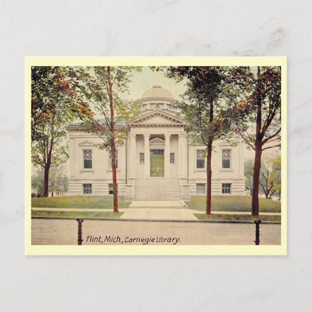 Postal Biblioteca Carnegie, Flint, Michigan Vintage (Anverso)