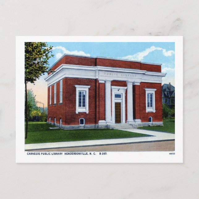 Postal Biblioteca Carnegie, Hendersonville NC Vintage (Anverso)