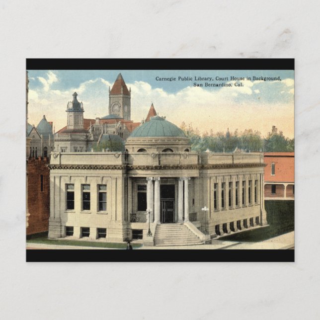 Postal Biblioteca Carnegie San Bernardino CA Vintage c191 (Anverso)