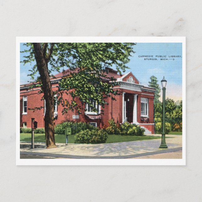 Postal Biblioteca Carnegie, Sturgis, Michigan Vintage (Anverso)