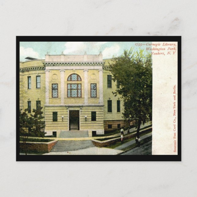 Postal Biblioteca Carnegie, Yonkers, Nueva York 1906 Vint (Anverso)