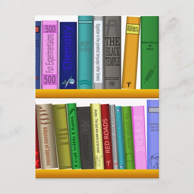 Postal biblioteca de libros estantes leyendo (Anverso)