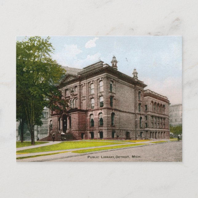 Postal Biblioteca, Detroit, MI 1909 Vintage (Anverso)