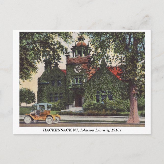 Postal Biblioteca HACKENSACK NJ Johnson de la época de 19 (Anverso)