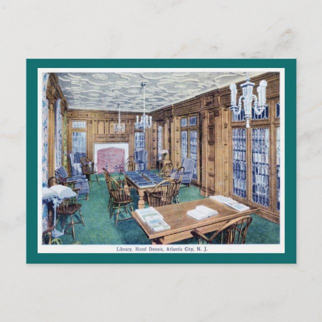 Postal Biblioteca, Hotel Dennis, Atlantic City 1926 Vinta (Anverso)