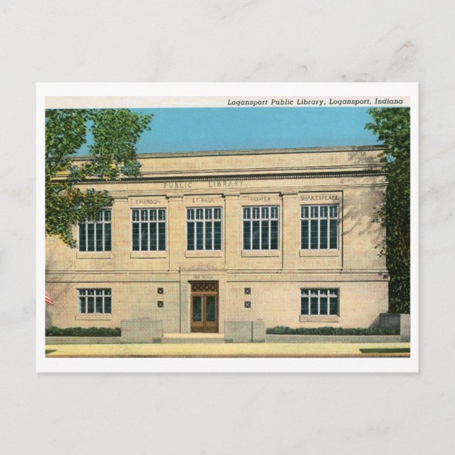 Postal Biblioteca, Logansport, Indiana Vintage (Anverso)