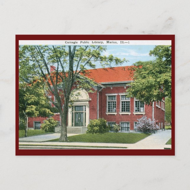 Postal Biblioteca, Marion, Illinois Vintage (Anverso)