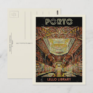 Postal Biblioteca Porto Lello ilustracion Portugal