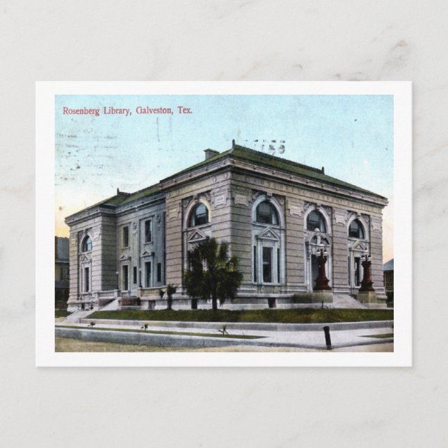 Postal Biblioteca Rosenberg, Galveston, TX 1907 Vintage (Anverso)