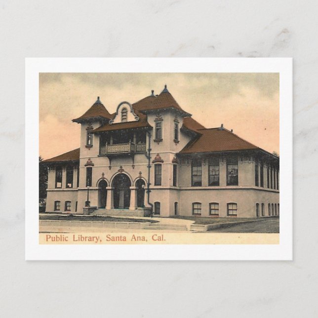 Postal Biblioteca, Santa Ana, California Vintage (Anverso)