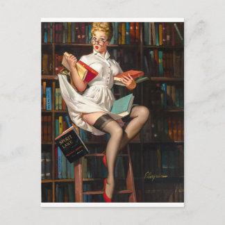 Postal Bibliotecaria Pin Up