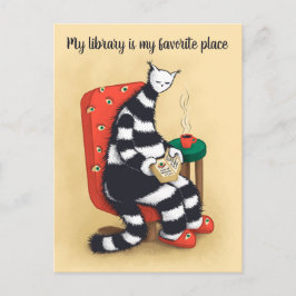 Postal Bibliotecario Amante de los Gatos
