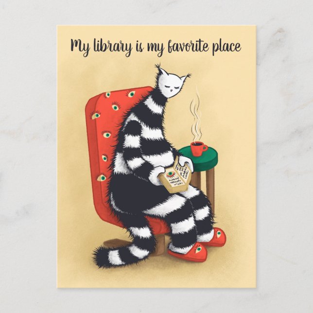 Postal Bibliotecario Amante de los Gatos (Anverso)
