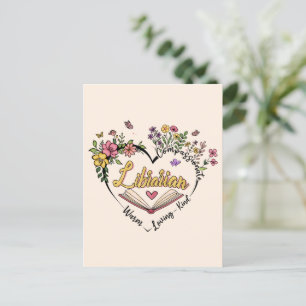 Postal Bibliotecario compasivo - Diseño de Corazón Floral