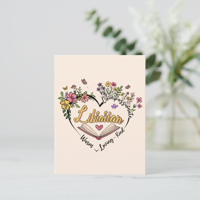 Postal Bibliotecario compasivo - Diseño de Corazón Floral (Anverso de pie)