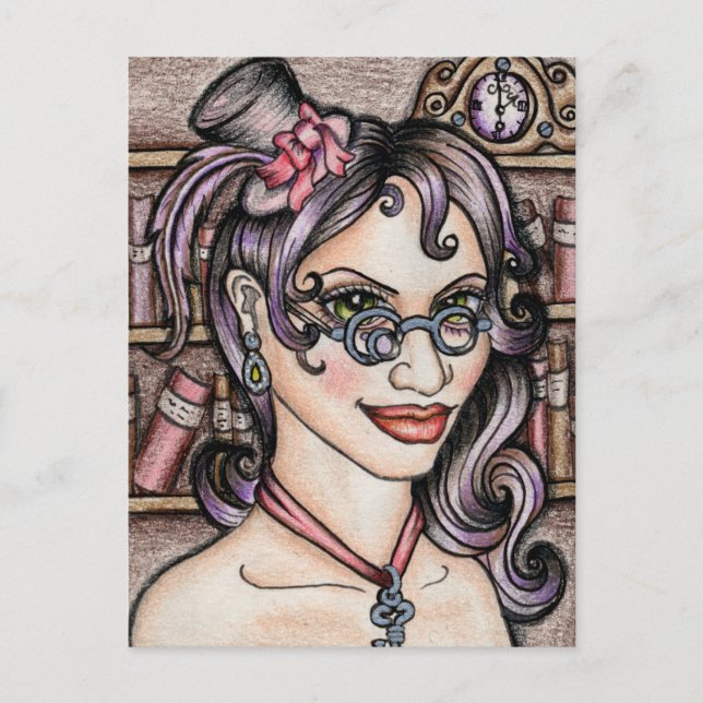Postal Bibliotecario Steampunk Steamface (Anverso)