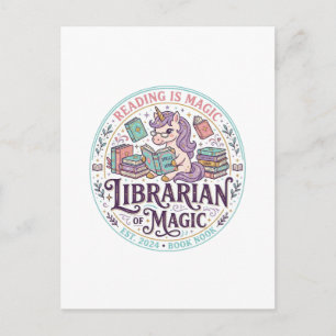 Postal Bibliotecario Unicornio de Magia Gráfico de Produc