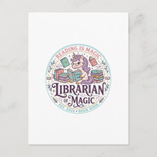 Postal Bibliotecario Unicornio de Magia Gráfico de Produc