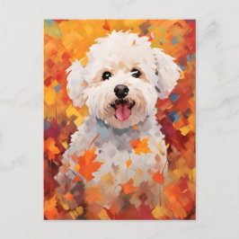 Postal Bichon Frise Autumn Acción de Gracias