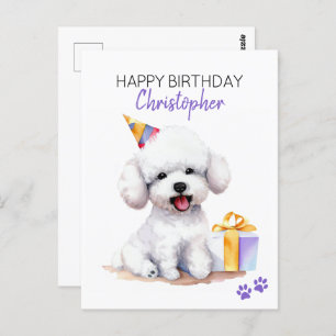 Postal Bichon Frise Dog Personalizado Feliz Cumpleaños