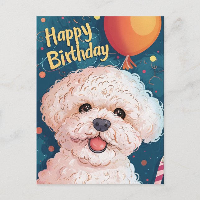Postal Bichon Frise Happy Birthday (Anverso)