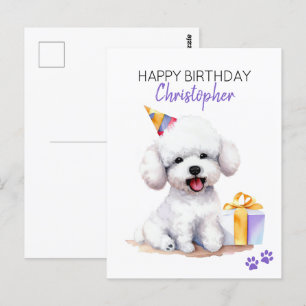 Postal Bichon Frise Perro Personalizado Feliz Cumpleaños 