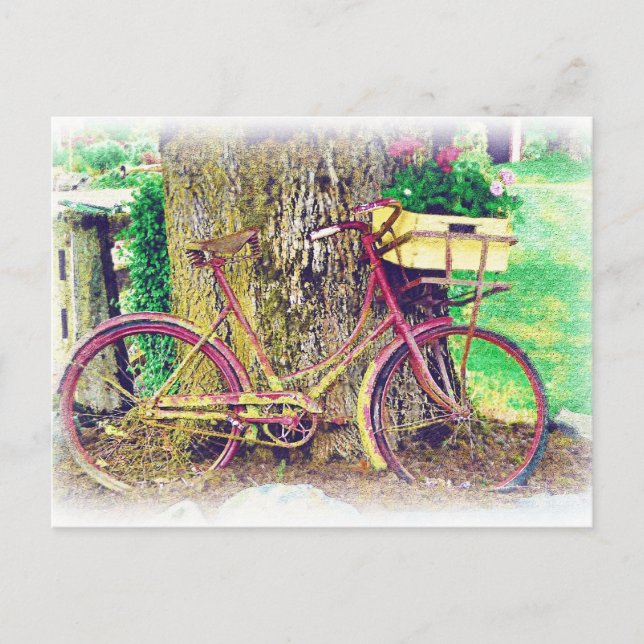 Postal Bicicleta antigua con cesta de flores (Anverso)