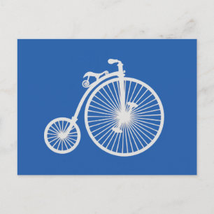 Postal Bicicleta blanca vintage en azul